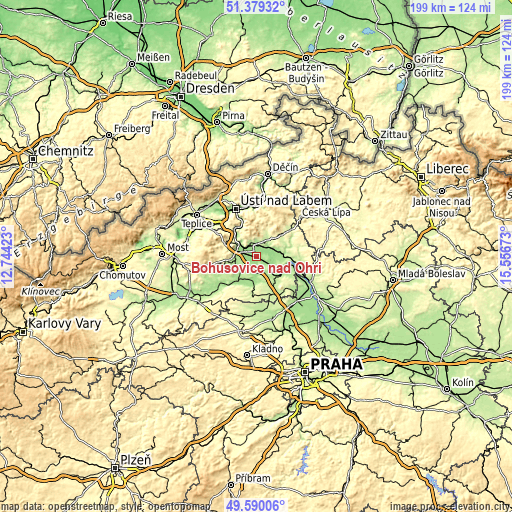 Topographic map of Bohušovice nad Ohří