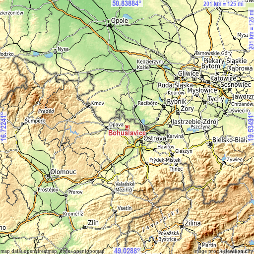 Topographic map of Bohuslavice