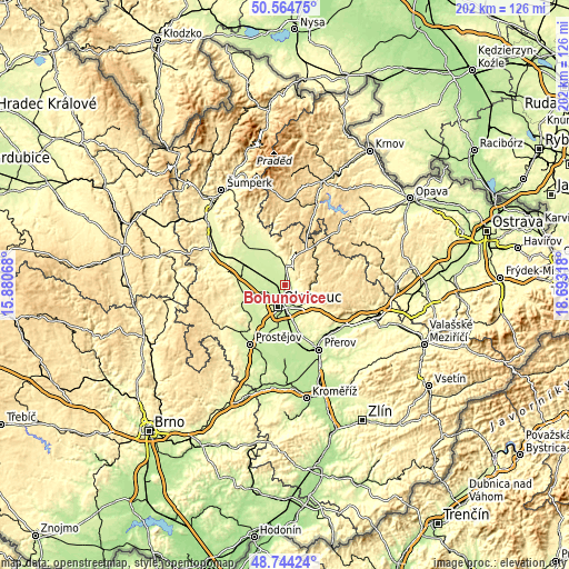 Topographic map of Bohuňovice