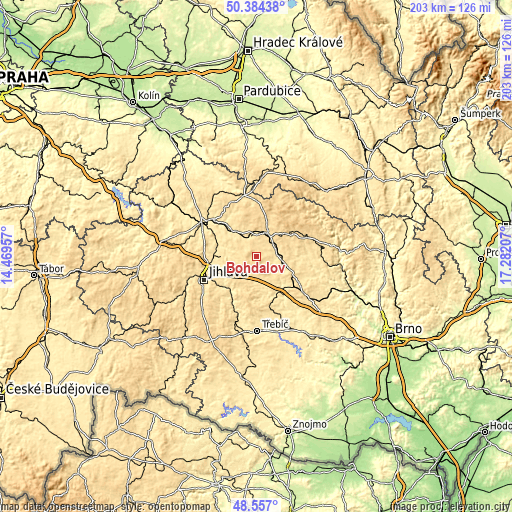 Topographic map of Bohdalov