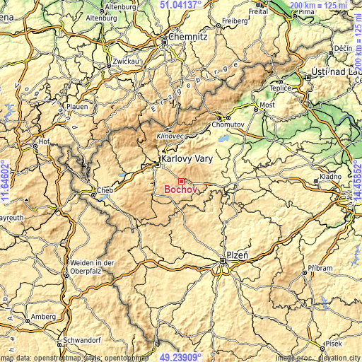 Topographic map of Bochov