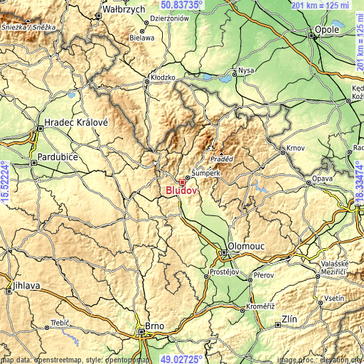Topographic map of Bludov