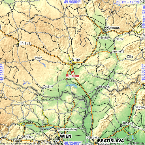 Topographic map of Blučina