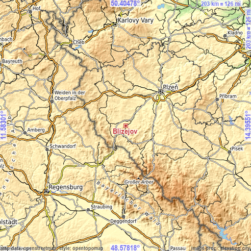 Topographic map of Blížejov