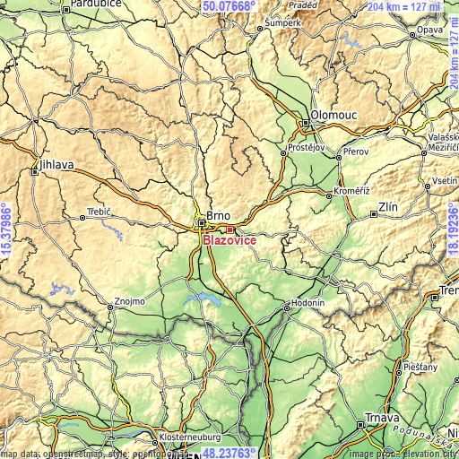 Topographic map of Blažovice