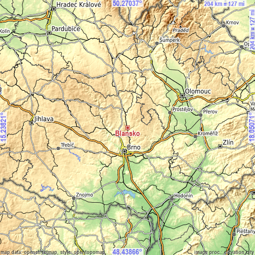 Topographic map of Blansko