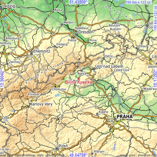 Topographic map of Bílina Kyselka
