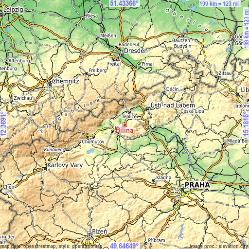 Topographic map of Bílina