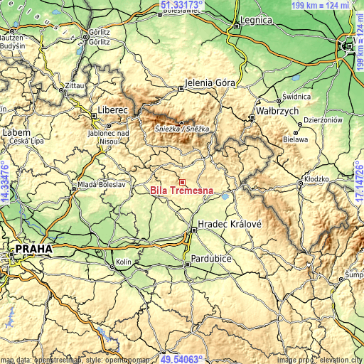 Topographic map of Bílá Třemešná