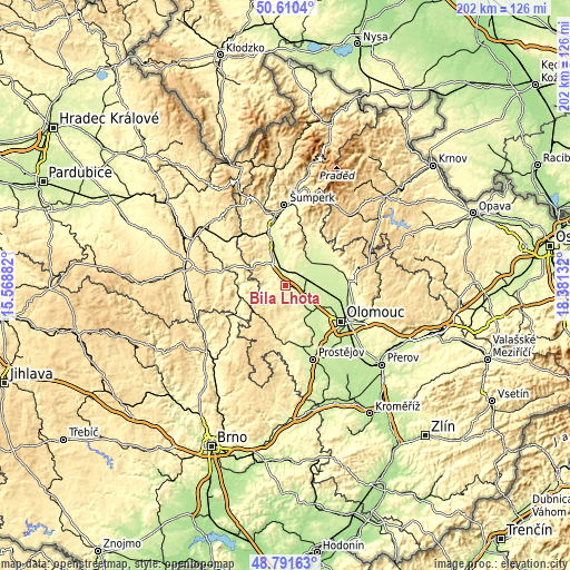 Topographic map of Bílá Lhota