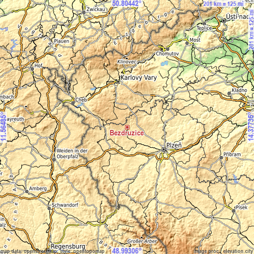 Topographic map of Bezdružice