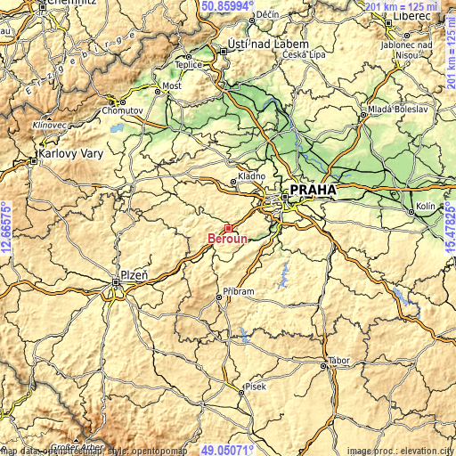 Topographic map of Beroun