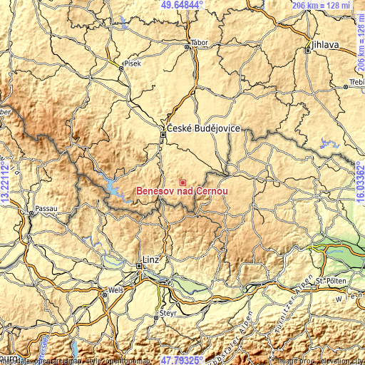 Topographic map of Benešov nad Černou