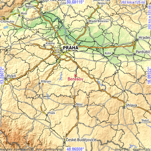 Topographic map of Benešov