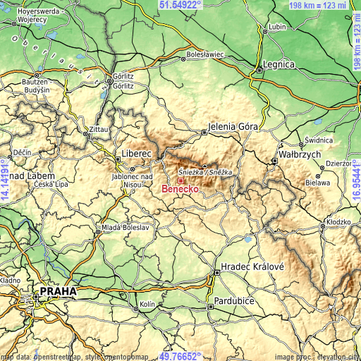 Topographic map of Benecko