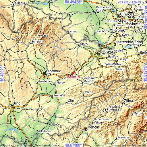 Topographic map of Bělotín