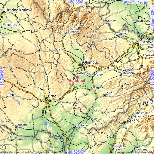 Topographic map of Bedihošť