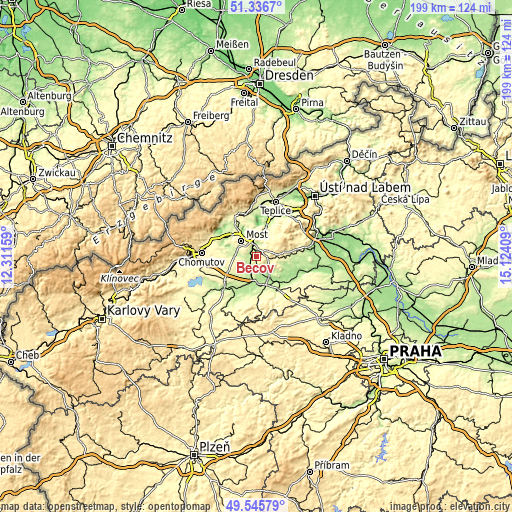 Topographic map of Bečov