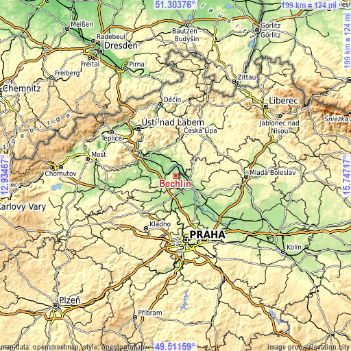 Topographic map of Bechlín