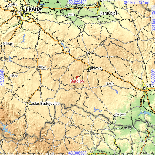 Topographic map of Batelov