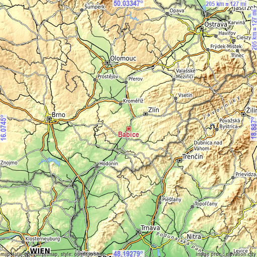 Topographic map of Babice