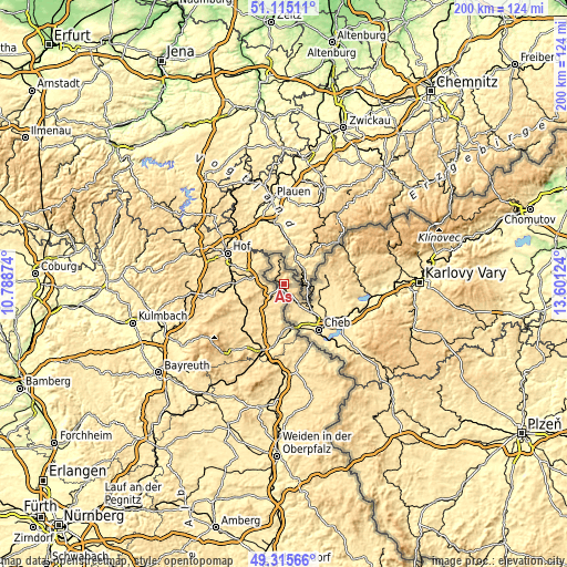 Topographic map of Aš