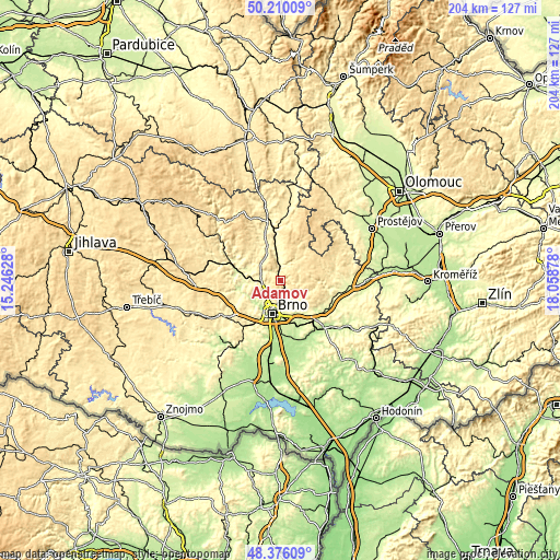 Topographic map of Adamov