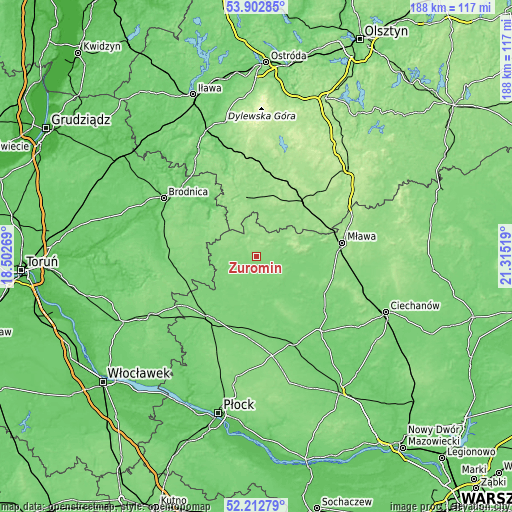 Topographic map of Żuromin