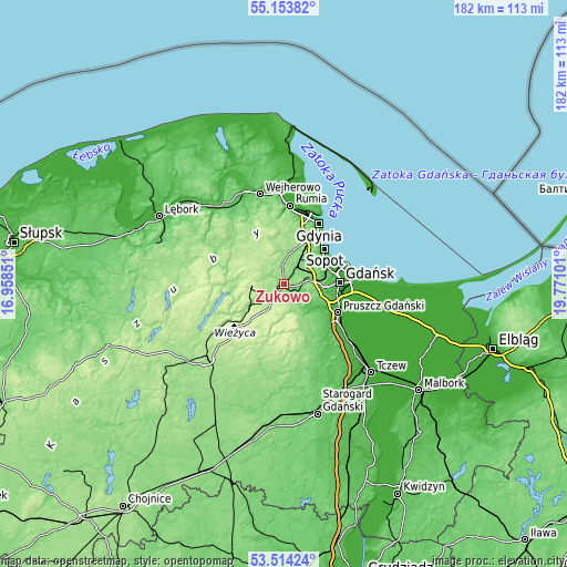 Topographic map of Żukowo