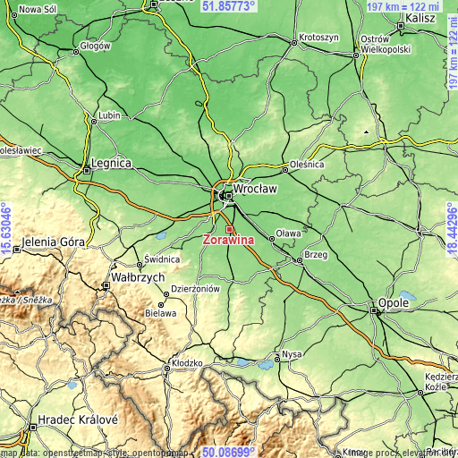 Topographic map of Żórawina