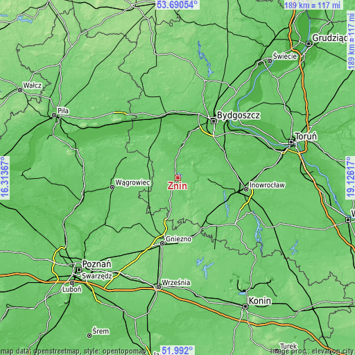 Topographic map of Żnin