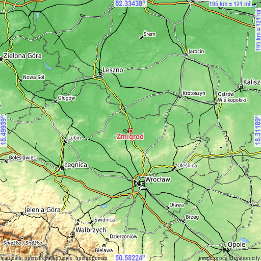 Topographic map of Żmigród