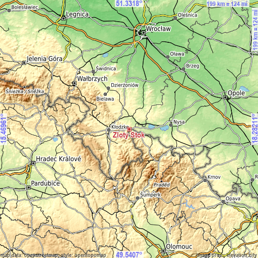 Topographic map of Złoty Stok