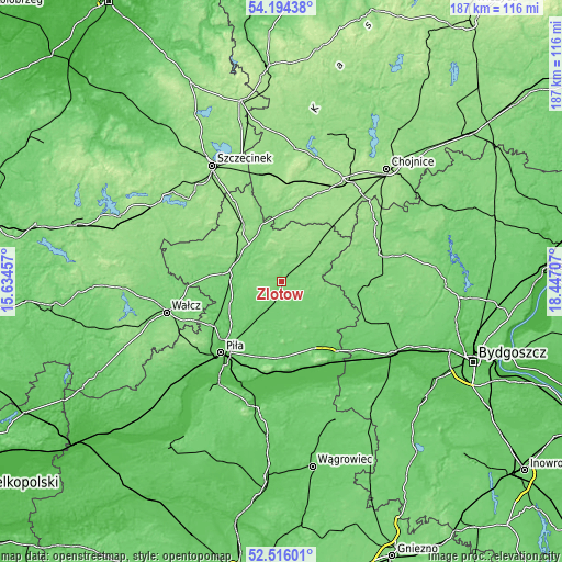 Topographic map of Złotów