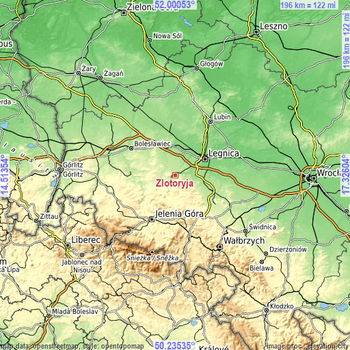 Topographic map of Złotoryja