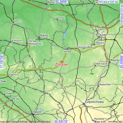 Topographic map of Złoczew