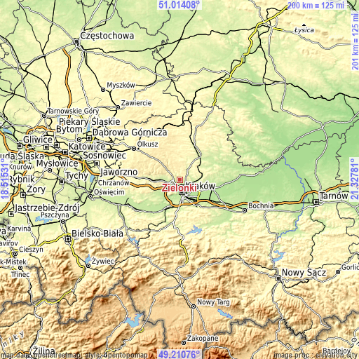 Topographic map of Zielonki