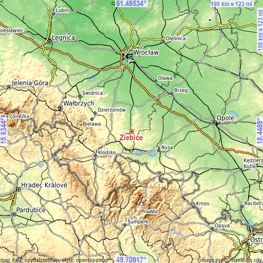 Topographic map of Ziębice