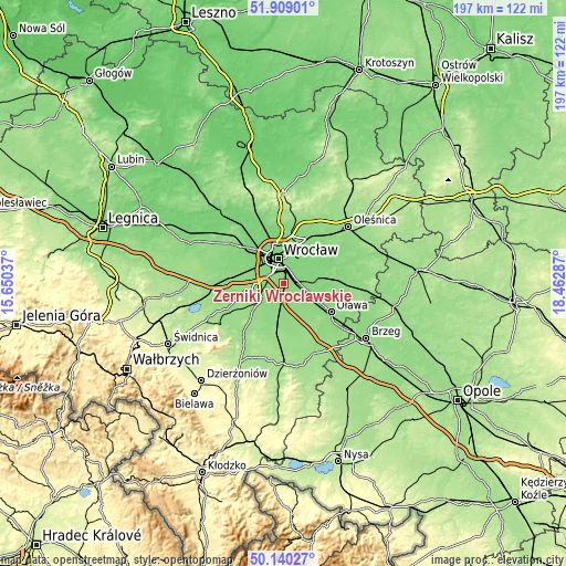 Topographic map of Żerniki Wrocławskie