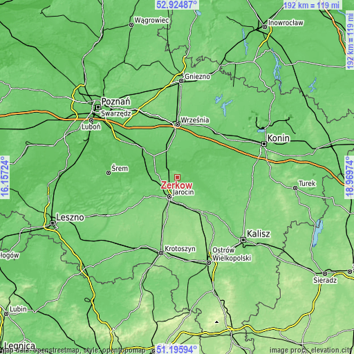 Topographic map of Żerków