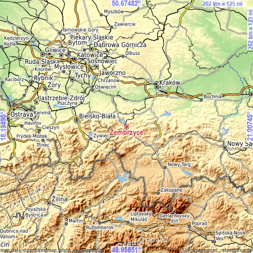 Topographic map of Zembrzyce