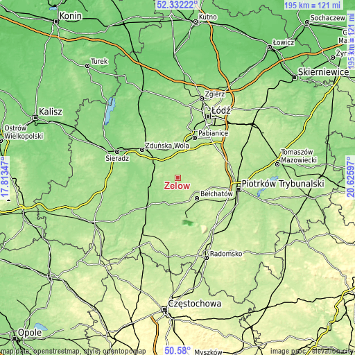 Topographic map of Zelów
