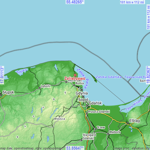 Topographic map of Żelistrzewo