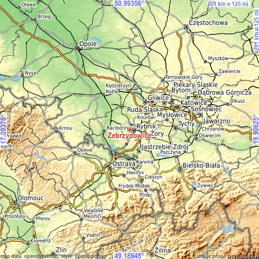 Topographic map of Zebrzydowice