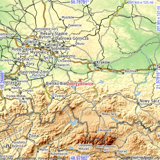 Topographic map of Zebrzydowice