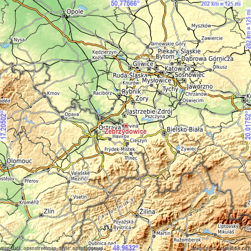 Topographic map of Zebrzydowice