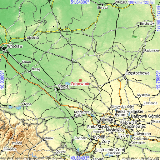 Topographic map of Zębowice