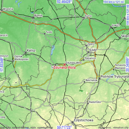 Topographic map of Zduńska Wola