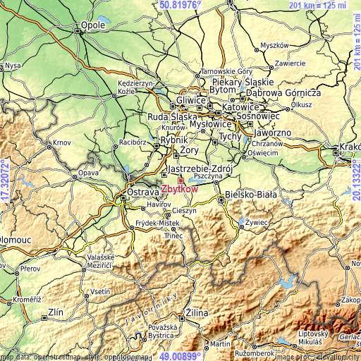 Topographic map of Zbytków