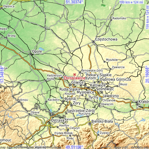 Topographic map of Zbrosławice